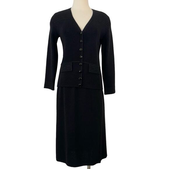 St. John Vintage Santana Knit SET Blazer and Skirt Suit Black | Fits like M - Picture 1 of 15